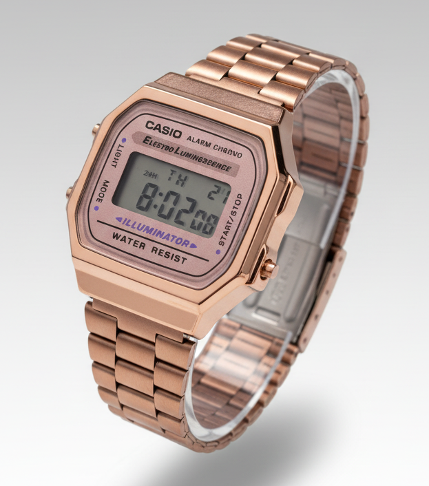 Casio Unisex Watch - A168WA- Rose Gold Dial, Rose Gold Band for Women