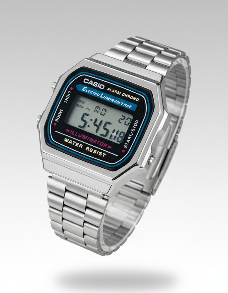 Casio Unisex Watch - A168WA- Black Dial, Silver Band