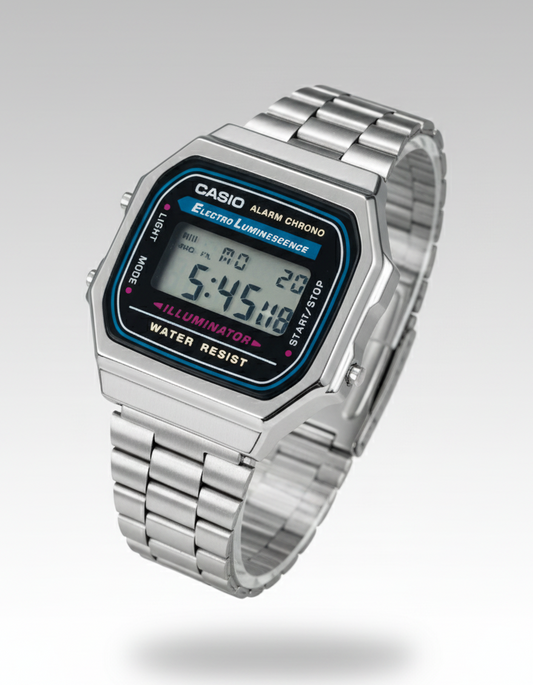 Casio Unisex Watch - A168WA- Black Dial, Silver Band