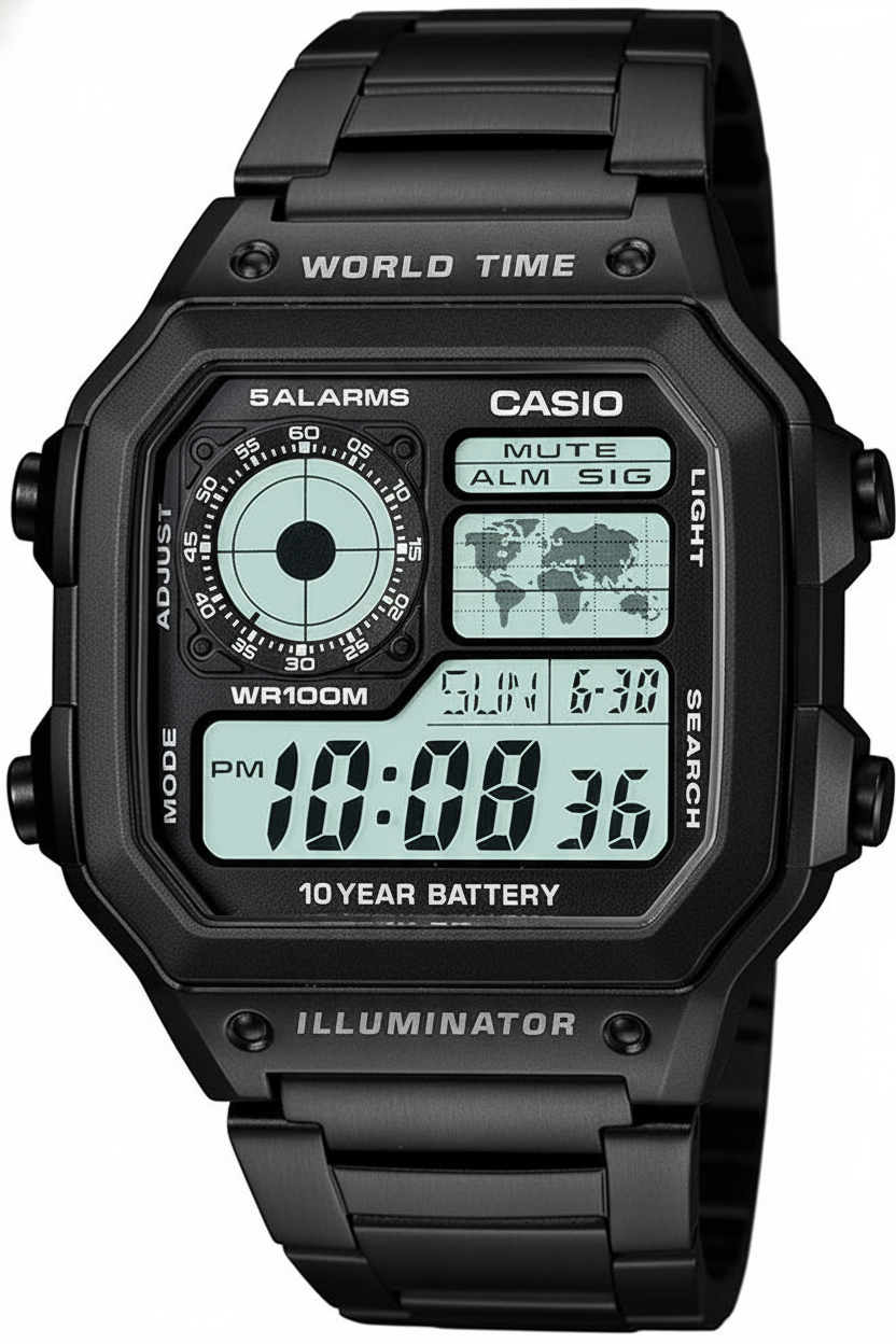 CASIO AE1200WHD-1A Illuminator Silver and Black Digital Watch