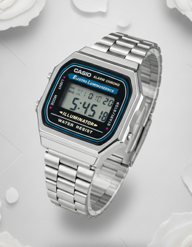 Casio Unisex Watch - A168WA- Black Dial, Silver Band
