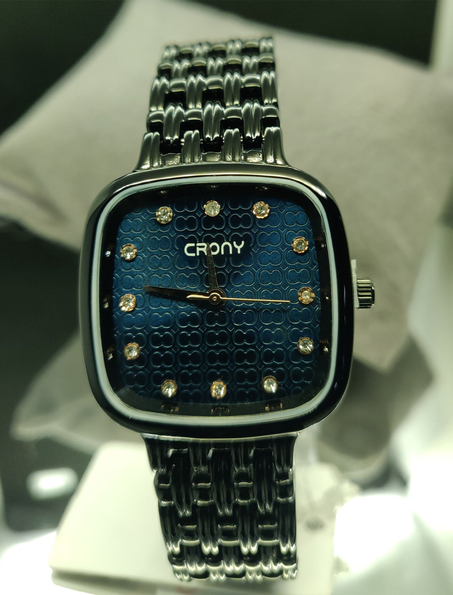 Crony Premium Black Metal Chain Analog Quartz Watch for Women's
