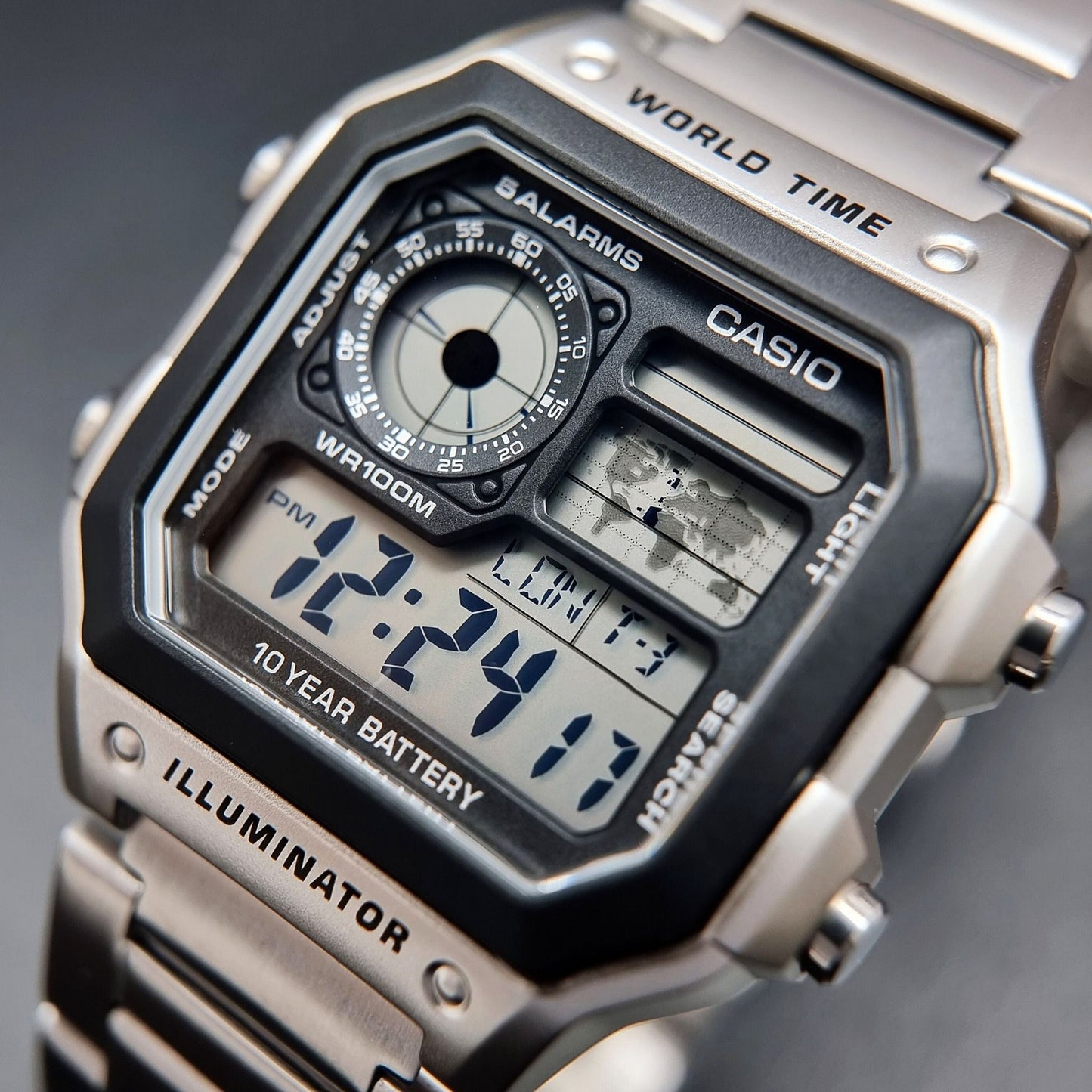 CASIO AE1200WHD-1A Illuminator Silver and Black Digital Watch