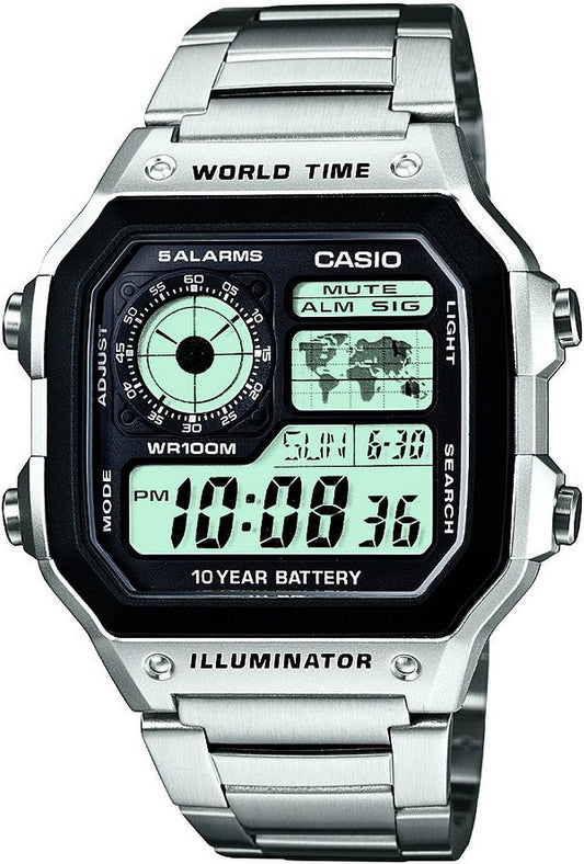 CASIO AE1200WHD-1A Illuminator Silver and Black Digital Watch